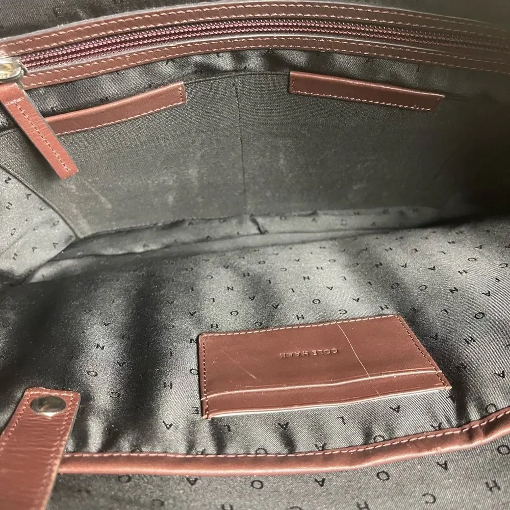 Cole Haan leather deep Brown Hamilton laptop bag with silver tone hardwares